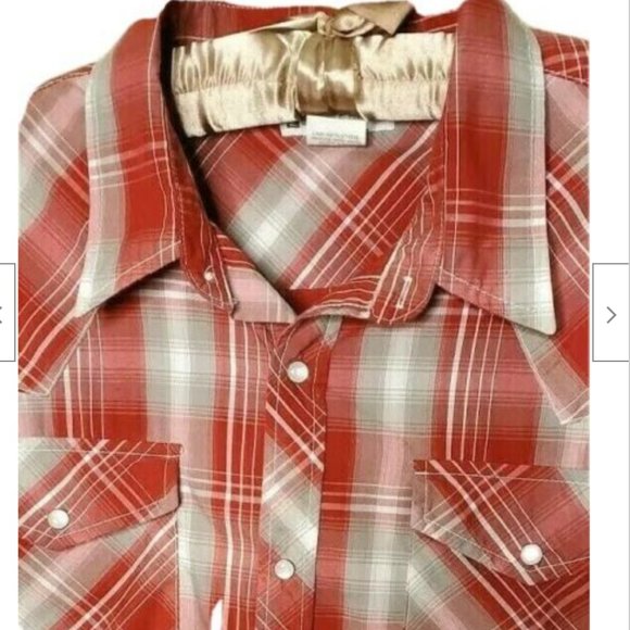 Haband Shirt Western L Plaid Red Mens Pearl Snaps - Picture 2 of 5